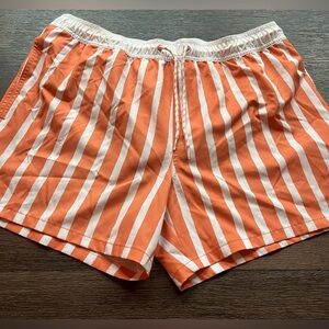 Orange and White Striped Swim Trunks